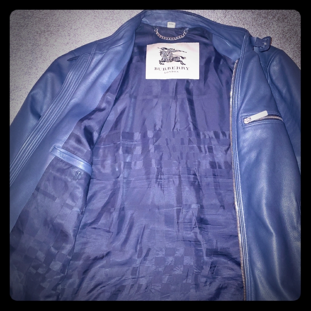 Burberry navy leather jacket
